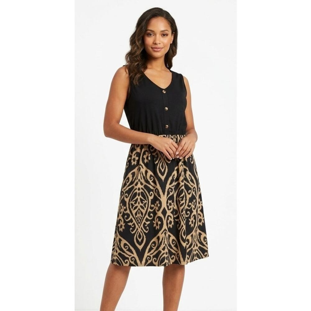 Women's Midi Dress Large Polyester Spandex Black Gold